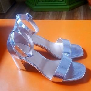 Silver open-toed block heels